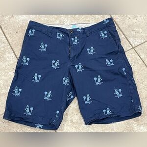 Tommy Bahama Blue Cotton Chino Shorts EMBROIDERED HULA GIRLS 32 EUC